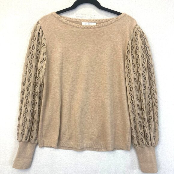 Sioni Milano Lace Balloon Sleeve Knit Sweater Top Womens Large L Tan Neutral - Picture 1 of 12